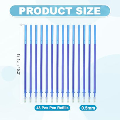 PATIKIL 48 Pcs Erasable Gel Pens Refills, 0.5mm Heat Erasable Pens Refills for Fabric Disappearing Ink Fabric Marking Pen for Sewing Quilting Writing, Blue Ink - color: Blue