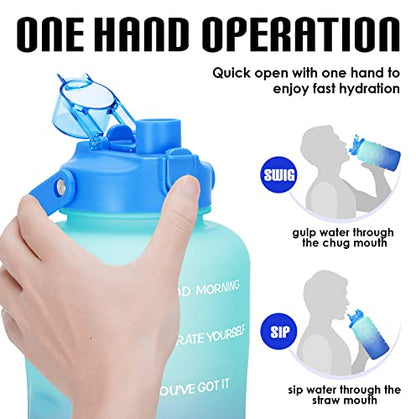 HydroPal 1 Gallon Water Bottles with Straw, 128 oz Water Bottle BPA Free Innovative 2-IN-1 Lid Gym Bottle with Times to Drink Motivational, Large for Sports Fitness Camping Water Jug （13.8X5.5 inch） - color: Sky Mirror