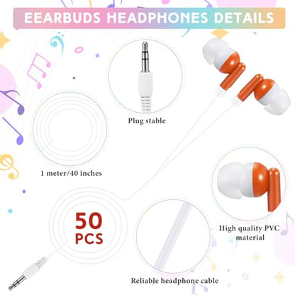 50 Pack Earbud Bulk Headphone for Classroom Earphone Earbud with Wire Individually Bagged Wired in Ear Buds(Multicolor) - color: Multicolor