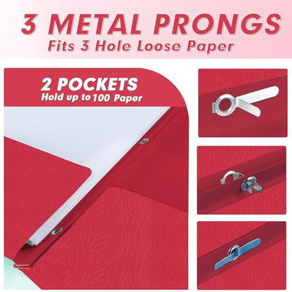Two Pocket Folders, PANDRI 30 Pack Two Pocket Folders with Prongs, 3 Prong Folders Designed for Office and Classroom, Letter Size Red - color: Red