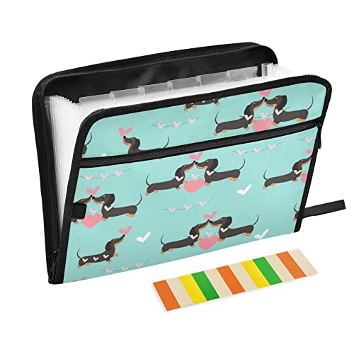 13 Pockets Expanding File Folder Dachshund Dogs in Love and Hearts with Sticky Labels Accordion File Folder Document Organizer Letter Size A4 Papers Expandable File Keeper - color: Multicolor 30