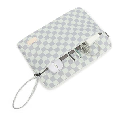 Laptop Sleeve with Pocket (Light Green Grid, 14 inch) - color: Light Green Grid With Strap, size: 14 inch
