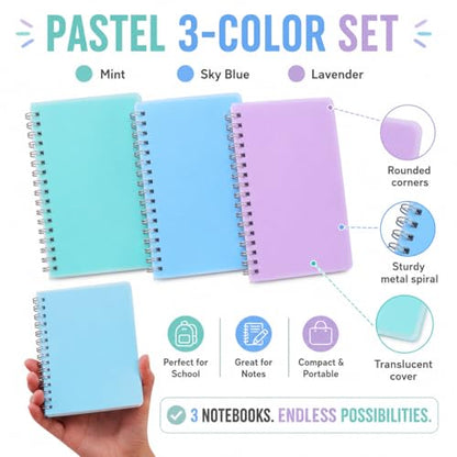 Spiral Notebook, 3 Pack Small Notebooks 4.3''x 5.7'',Mini Ruled Lined Journal, 480 Pages, College School Supplies Pocket Notebook for Work, Aesthetic Gift Office Supplies for Teen Girls,Boys