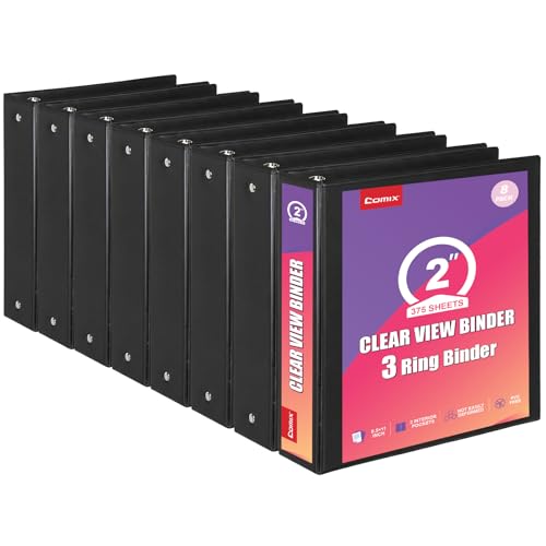 Comix Durable 2 Inch 3 Ring Binder, Round View Binder for Office or School, Fits 375 Sheets of 8.5x11 Paper, PVC-Free & Foldable Spine, Made in North American, 8 Pack (Black) - color: Black, size: 2 inch, style: 8 Pack
