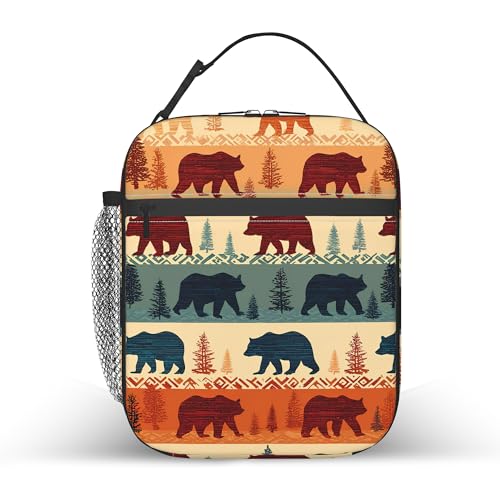 Rustic Forest Bear Kids Lunch Bag Insulated Lunch Box Cooler Freezable Meal Prep Bag with Shoulder Strap Waterproof Lunch Container for Boys Girls School Office Picnic - color: Rustic Forest Bear