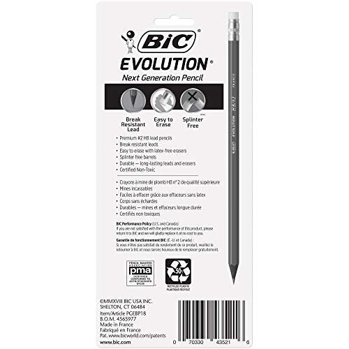 BIC Evolution Cased Pencil, #2 Lead, Yellow Barrel, 24-Count (PGEYP241-BLK) - color: Gray, size: 18 Count (Pack of 1)