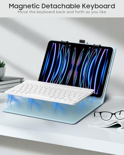MoKo Universal Tablet Case with QWERTY Keyboard for 9",9.7",10.1",10.2",10.4",10.5",10.9" Tablet, with Removable Wireless Bluetooth Keyboard&Pen Holder for iPad, Samsung, Fire, Pixel, Other, Sky Blue - color: Sky Blue