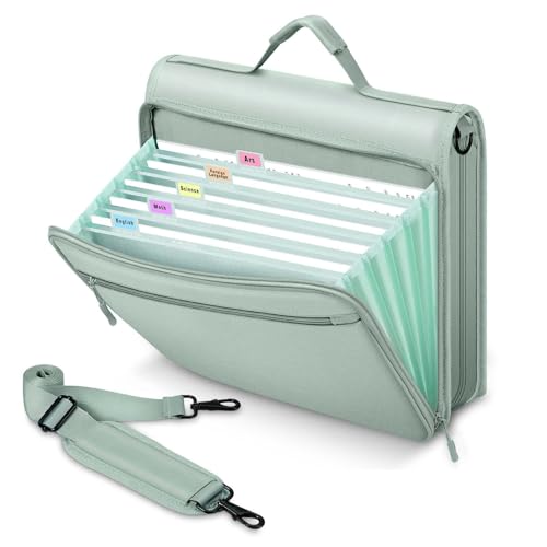 3 Ring Zipper Binder with Accordion File Organizer, Portable Oxford Binder Organizer with Handle and Shoulder Strap, Large Capacity Zippered Portfolio for School, Office, Business, Green - color: Green