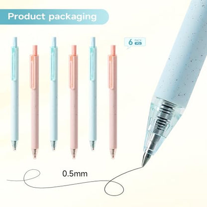 Pink pens black ink gel cute pens fine point smooth writing retractable pretty premium 0.5mm blue Black Ink for Women Girls Teachers Office School (6pcs) - color: Multicolor black ink