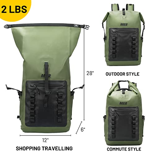 MIER Roll Top Waterproof Backpack Floating Dry Bag for Men Women | Heavy Duty Dry Sack, Cushioned Back, Multi-Pockets, Adjustable Chest Strap,For Kayaking Beach Boating Swimming Hiking Travel - color: Army Green/Black