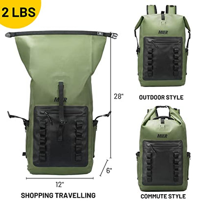 MIER Roll Top Waterproof Backpack Floating Dry Bag for Men Women | Heavy Duty Dry Sack, Cushioned Back, Multi-Pockets, Adjustable Chest Strap,For Kayaking Beach Boating Swimming Hiking Travel - color: Army Green/Black