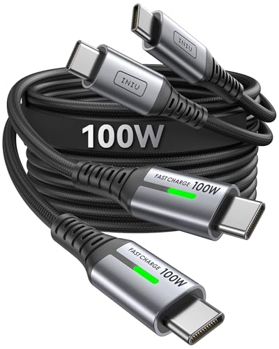 INIU USB-C to USB-C Cable, [3.3ft, 2-Pack] Type C Charging Cord for iPhone 16 15 Pro Max Samsung Galaxy S23 S22 S21 Note 10 MacBook iPad and More - color: Black, size: 3.3ft+3.3ft