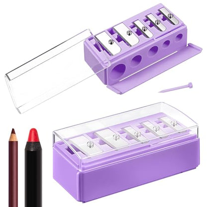 Honoson 2 Pcs 5 Hole Cosmetic Long Point Manual Pencil Sharpener with Plastic Lid Makeup Eyeliner Pencil Sharpener (Purple) - color: Purple