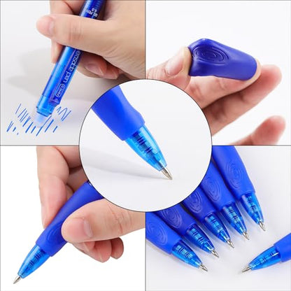 12 Pack Clicker Erasable Gel Pens, Fine Point (0.5mm), Blue Ink with Eraser, Make Mistakes Disappear, Soft Grip for Students, Writing, Note Taking, School & Office Supplies - color: 12 Blue
