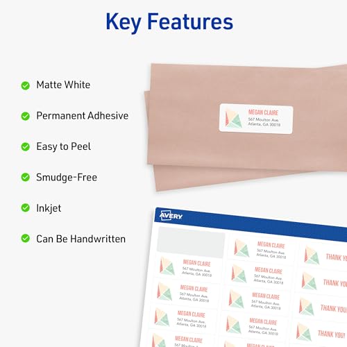 Avery® Easy Peel® Printable Address Labels, Sure Feed® Technology, 1" x 2-5/8" Customizable Stickers, White, 3,000 Blank Mailing Labels, Great for Mailing, Shipping, and More (8460) - size: 1" x 2 5/8", style: 3,000 labels