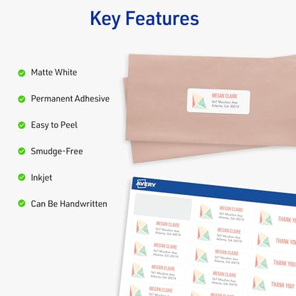 Avery® Easy Peel® Printable Address Labels, Sure Feed® Technology, 1" x 2-5/8" Customizable Stickers, White, 3,000 Blank Mailing Labels, Great for Mailing, Shipping, and More (8460) - size: 1" x 2 5/8", style: 3,000 labels