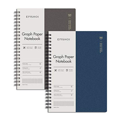 EMSHOI Graph Grid Journal Notebook, 2 Pack, 320 Pages, B5 (7.4" x 10") | 100 GSM Thick Paper, Flexible Plastic Cover, Spiral-bound, for School, Student, Note Taking, Math, Engineering (Brown & Blue) - color: Brown Blue, style: B5-Graph