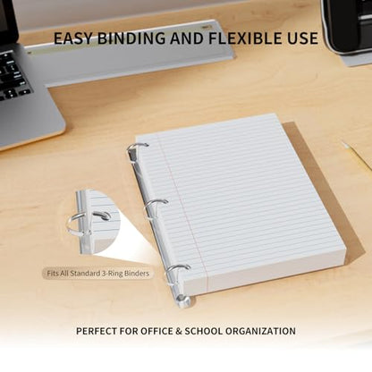 130 Sheets Loose Leaf Paper 8" x 10.5" Filler Paper College Ruled 3-Hole Punched Lined Paper Notebook Paper for 3-Ring Binders Notepad Writing Note Pads Ideal for Home, School, Office - color: White