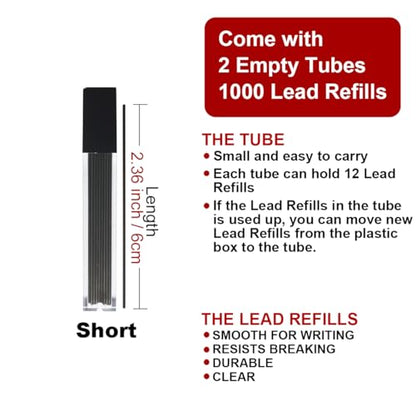 1000 Pieces 0.5mm Lead Refills Graphite Mechanical Pencil Lead - Strong 2B, Break-Resistant for Smooth Writing & Drawing, Compatible with Most 0.5mm Mechanical Pencils(Length 6cm)