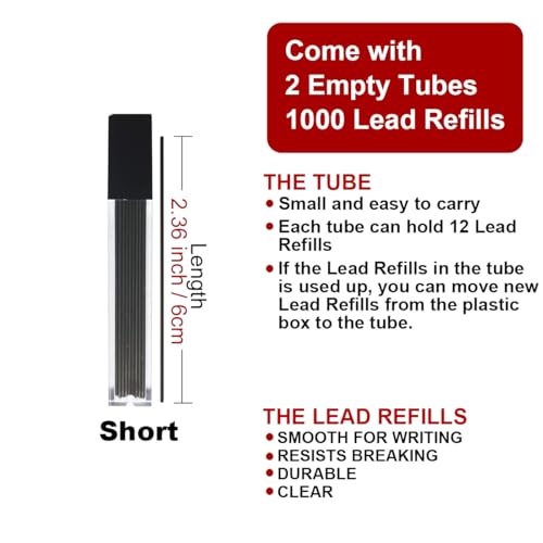 1000 Pieces 0.7mm Lead Refills Graphite Mechanical Pencil Lead - Strong 2B, Break-Resistant for Smooth Writing & Drawing, Compatible with Most 0.7mm Mechanical Pencils(Length 6cm)