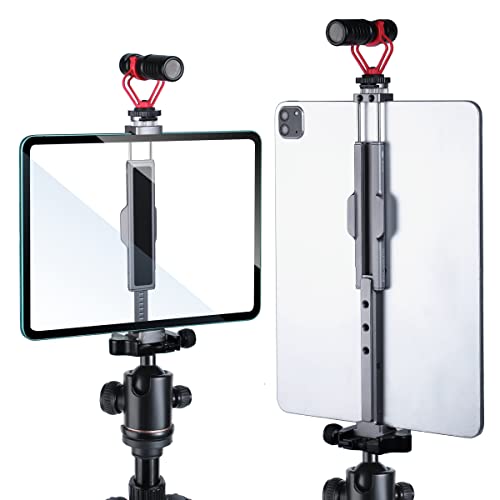 Full Metal Tablet Tripod Mount 7.9 -12.9 Inch Tablet Holder Horizontally & Vertically Position with 1 Rotatable Cold Shoe, 2 Arca Swiss Plate for iPad Video Camera Vlog Shooting Live Streaming
