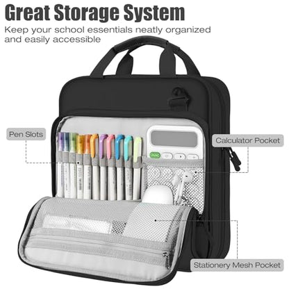 MoKo Zipper Binder, 3 Inch 3 D Ring, 5 Tab File Folders, 700 Sheets, Black | Water-repellent 900D Oxford with five file pockets, two mesh pockets, a handle and padded shoulder strap. - color: Black, size: 3-Inch D-ring