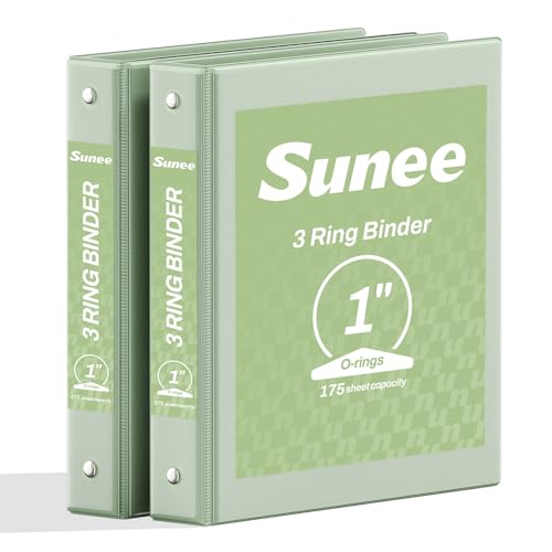 SUNEE 3 Ring Binder 1 Inch 2 Pack, Clear View PVC-Free (Fit 8.5x11 Inches) for School or Office, Sage Green - color: Sage Green, size: 1 Inch