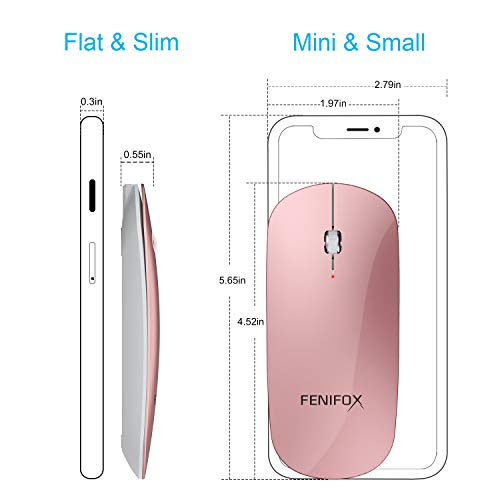 FENIFOX Bluetooth Mouse Slim, Whisper-Quiet Mini Flat Portable Mobile Mice Rechargeable Compatible with Laptop,PC,Android Windows Tablet (Rose Gold) - color: pink