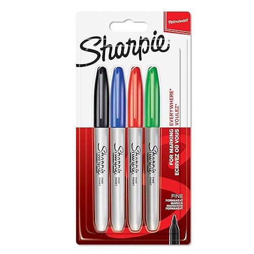 Sharpie Permanent Markers | Fine Point for Bold Details | BlackBlueRed and Green Ink Colours | 4 Marker Pens - color: Standard colours