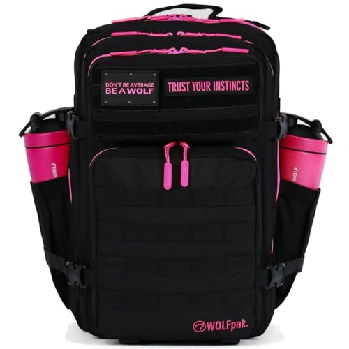 WOLFpak 45L Athletic Gym Backpack - Durable 1000D Waterproof Oxford Material with MOLLE Webbing, Laptop Pocket - color: Neon Pink