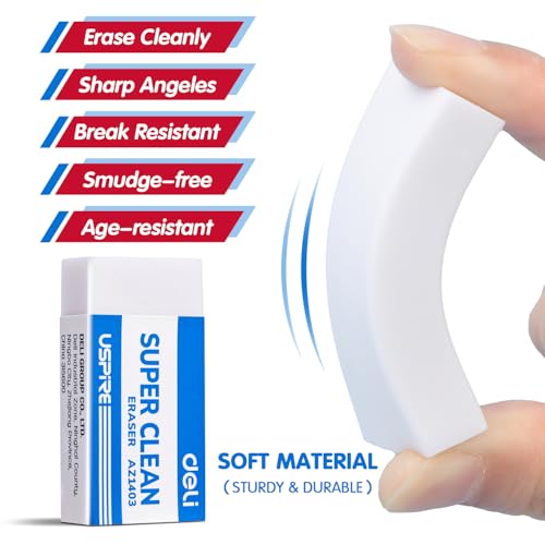 Deli Pencil Erasers, Pencil Eraser, 72 Pack, White Erasers, Erasers for Drawing, Kids, Artist, White, Large - size: 72 PACK