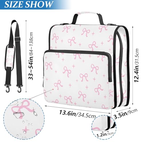 Bow 3 D-Ring Binder Bag Multi-Pocket Zipper Organizer with Handle and Detachable Shoulder Strap Holds 500 Sheets for School Office Supplies - color: Dhb-005
