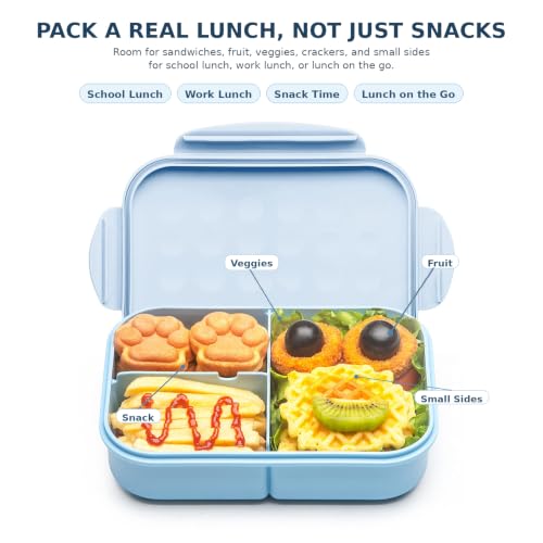 MISS BIG® Kids Bento Lunch Box, 1150ml 3 Compartments, Blue | Blue kids bento lunch box for school, daycare, and snack time - color: Blue, size: 1150ml