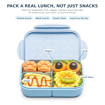 MISS BIG® Kids Bento Lunch Box, 1150ml 3 Compartments, Blue | Blue kids bento lunch box for school, daycare, and snack time - color: Blue, size: 1150ml