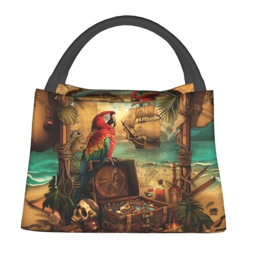 Parrot Pirate Lunch Bag for Women, Girls, Kids, Reusable Insulated Lunch Box for Work, Office, Picnic, Travel, School, Gifts - color: Parrot Pirate