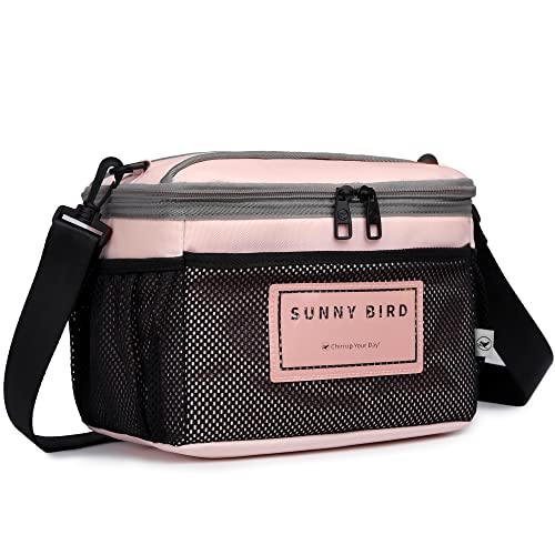 SUNNY BIRD Insulated Lunch Bag with Foldable and Leakproof Design, Thermally Insulated, Shoulder Strap for Women, Men and Teen (Pink 002) - color: Pink002