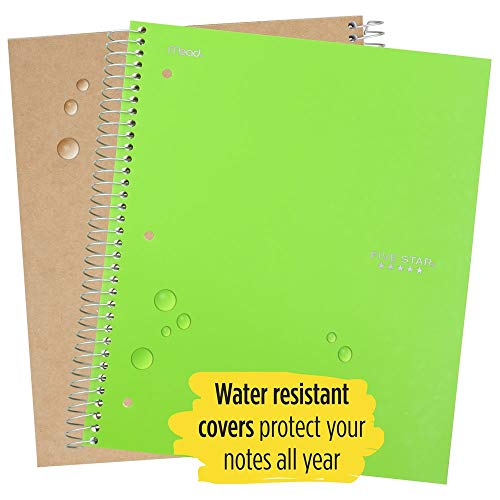 Five Star Spiral Notebooks, 3 Subject, Wide Ruled Paper, 150 Sheets, 10-1/2" x 8", Gray, Lime, 2 Pack (38429) - color: Gray/Lime