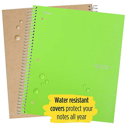 Five Star Spiral Notebooks, 3 Subject, Wide Ruled Paper, 150 Sheets, 10-1/2" x 8", Gray, Lime, 2 Pack (38429) - color: Gray/Lime