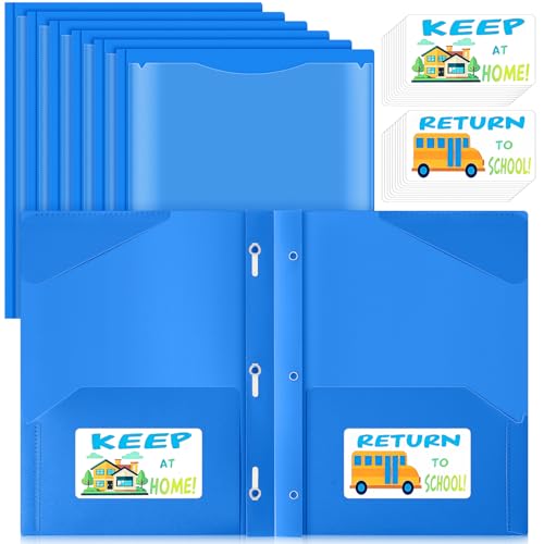 Henoyso 24 Set Take Home Folders with Clear Front Pocket, School-to-Home Communication Folder Bulk for Back to School Classroom, Heavy Duty Plastic Parent-Teacher Homework Folders (Blue) - color: Blue