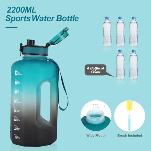 GEMFUL 2 Pack Gallon Water Bottle with Time Marker Handle 74oz and 101oz BPA-Free Leakproof Jug for Gym Hiking Camping
