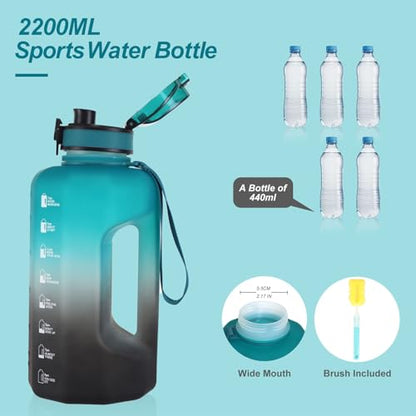 GEMFUL 2 Pack Gallon Water Bottle with Time Marker Handle 74oz and 101oz BPA-Free Leakproof Jug for Gym Hiking Camping