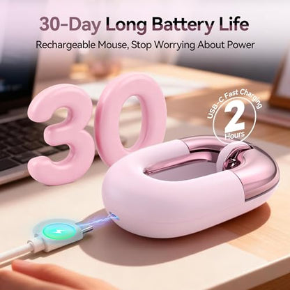 Travel Mouse Pink Wireless Mouse for Laptop. Bluetooth Silent Mouse | Rechargeable Portable Cute Donut Mice Dual Mode & 2.4G, 1200 DPI for Mac, iPad, PC - color: Pink