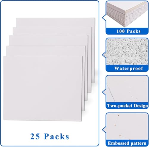 Zzrywuty 100 Packs Two Pocket File Folders with Business Card Slot,Textured Paper,Letter Size,Holds 100 Sheets for School,Office,Business,White - color: 100pcs-white