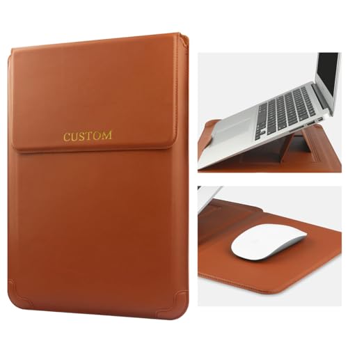 Personalized Custom Laptop Sleeve Case for MacBook Air 13.6 inch A3240 A3113 A2681,Pro 14 A3401 A3185 A3112 A2992 A2918 A2779 A2442,Add Your Name Initials PU Leather Slim Bag with Stand, Brown - color: Brown, size: 13.3-14 inch