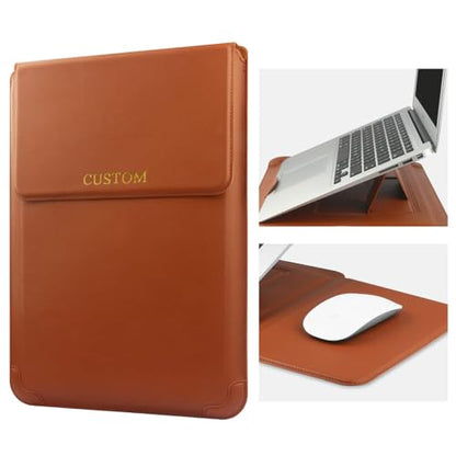 Customized 15-16" Laptop Sleeve for MacBook Pro 16 2019-2021 M1 Pro M1 Max A2485 A2141, Pro 15 2010-2019 A1990 A1707 A1398 Add Your Personalized Name Initials PU Leather Case Cover with Stand Brown - color: Brown, size: 15-16 inch