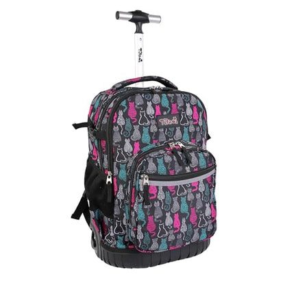 Tilami Rolling Backpack, 18 inch Shoulder Drop, Concealed Pockets and Wheel Cover, Laptop Backpack for Boys and Girls, Cat Black - color: Cat Black