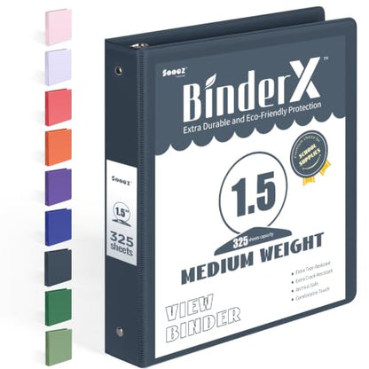 BinderX Extra Durable 3 Ring Binder, Round Rings 1.5 Inch Binder, Fits 325 Sheets of 8.5x11 Paper, Customizable View Cover with Inside Pockets, Cute 1.5" Binders, 1.5 Inch 1 Pack, Dark Blue - color: Dark Blue, size: 1.5 inch