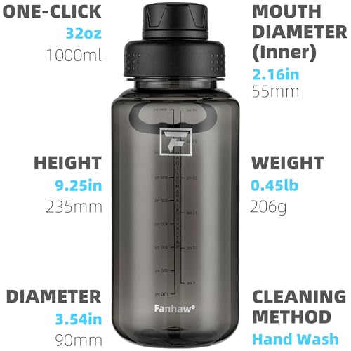 Fanhaw 32 oz Clear BPA-Free Tritan Water Bottle with Fast-Flow Spout Lid, BPA-Free & Leak-Proof Wide-Mouth Reusable Bottle for Gym, School & Office, Back to School Essentials (Black) - color: Black, style: 32 Ounces