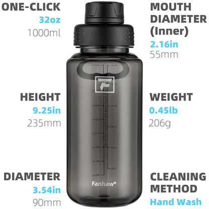 Fanhaw 32 oz Clear BPA-Free Tritan Water Bottle with Fast-Flow Spout Lid, BPA-Free & Leak-Proof Wide-Mouth Reusable Bottle for Gym, School & Office, Back to School Essentials (Black) - color: Black, style: 32 Ounces
