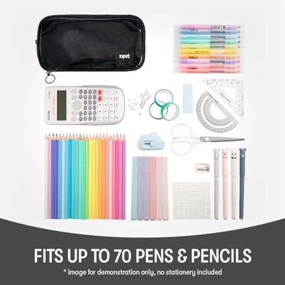 ZIPIT Half & Half Pencil Case, 3 Compartment Zipper Pouch for School, Stationery Bag for Teen Girls Boys and Adults, Black - color: Black